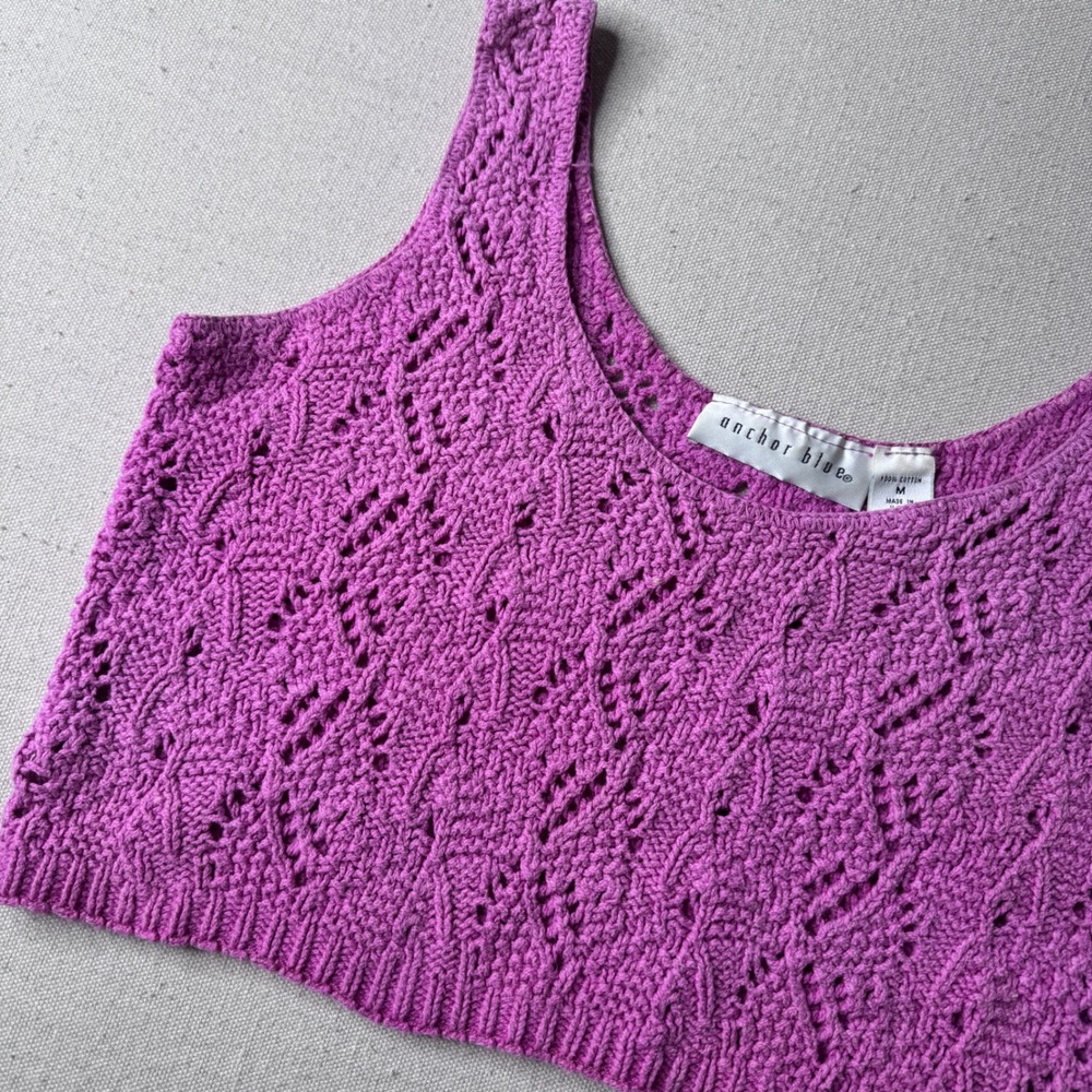 Anchor Blue Crochet Knit Crop Cotton Tank Top Size Medium Y2K cottage coquette